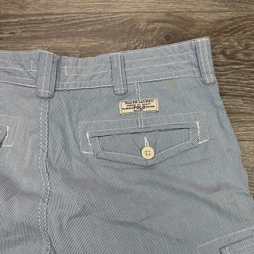 Polo Cargo Shorts Mens 35 White Blue Pinstripe Cotton Classic Y2K Baggy Loose